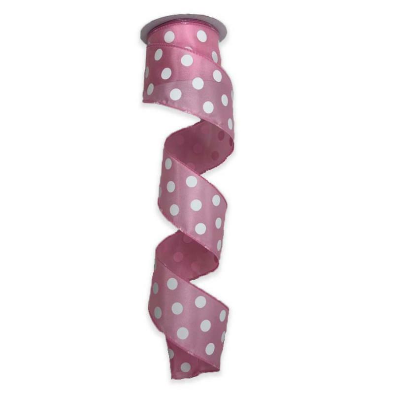 Satin Polka Dot Ribbon |   2.5" X 10Yd Pink W/White Polka Dot Satin Ribbon Ribbon Satin Polka Dot Ribbon