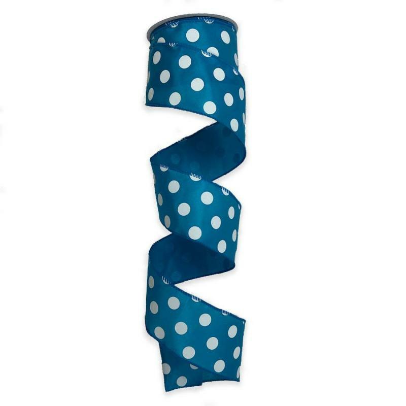 Satin Polka Dot Ribbon |   2.5" X 10Yd Turquoise W/White Dot Satin Ribbon Ribbon Satin Polka Dot Ribbon