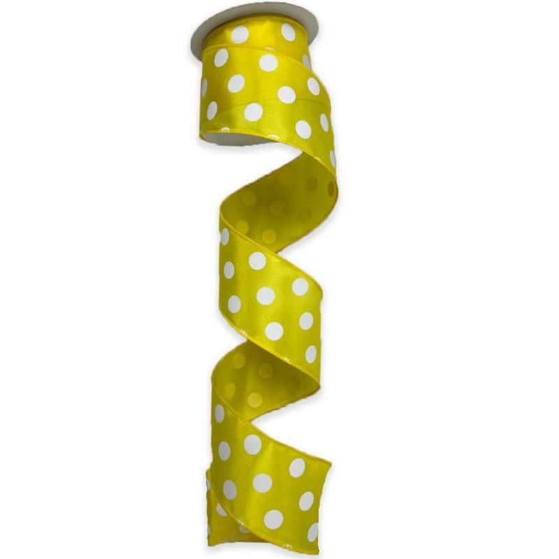 Satin Polka Dot Ribbon |   2.5" X 10Yd Yellow W/White Polka Dot Satin Ribbon Ribbon Satin Polka Dot Ribbon