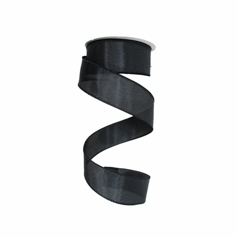 Satin Ribbon |   1.5" X 10Yd Black Wired Edge Satin Ribbon Ribbon Satin Ribbon