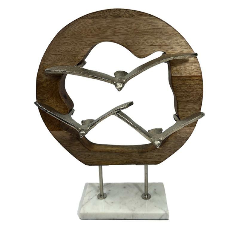 Sculptures & Figurines |   13"H Wood Aluminum Bird Sculpture Home Accents Sculptures & Figurines