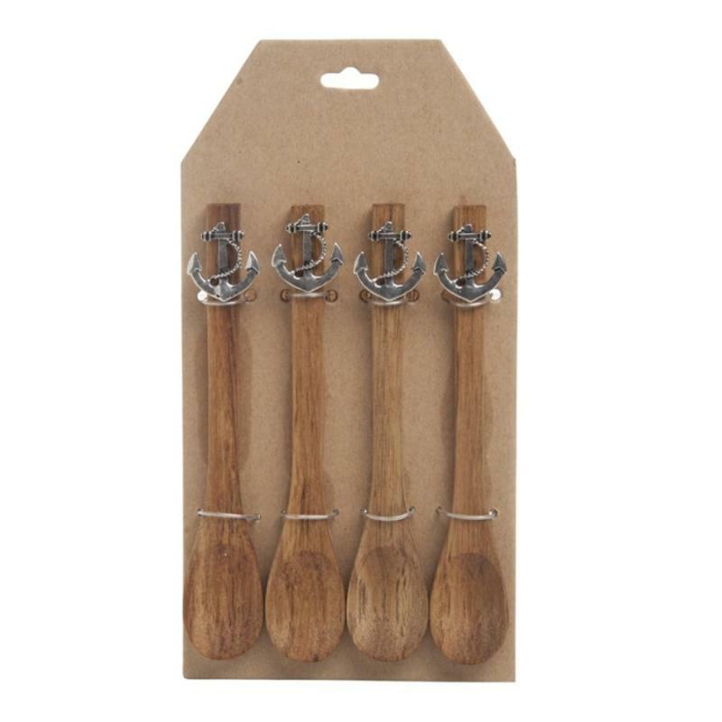 Serveware |   Wooden Spoons W/Anchor Accent – Set Of 4 Serveware Serveware