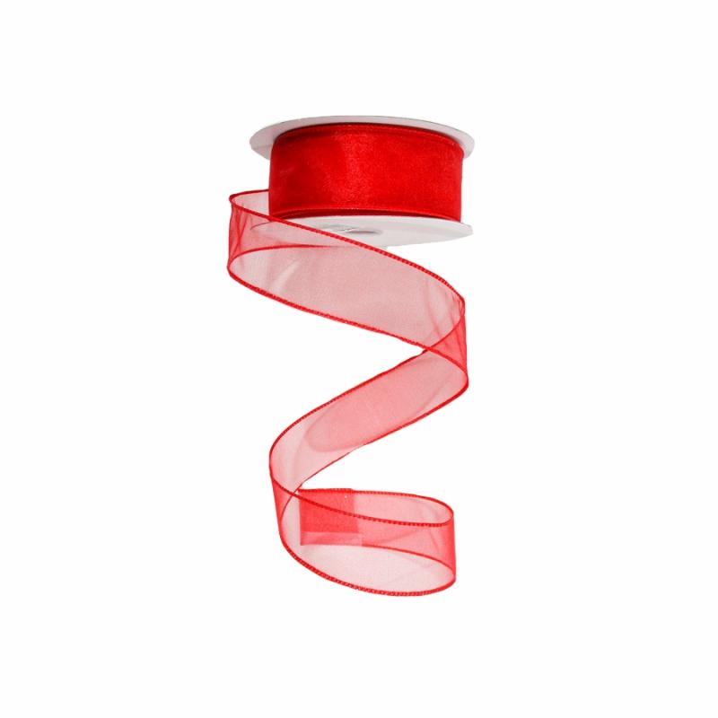 Sheer Ribbon |   1.5" X 25Yd Red Wired Edge Sheer Ribbon Ribbon Sheer Ribbon