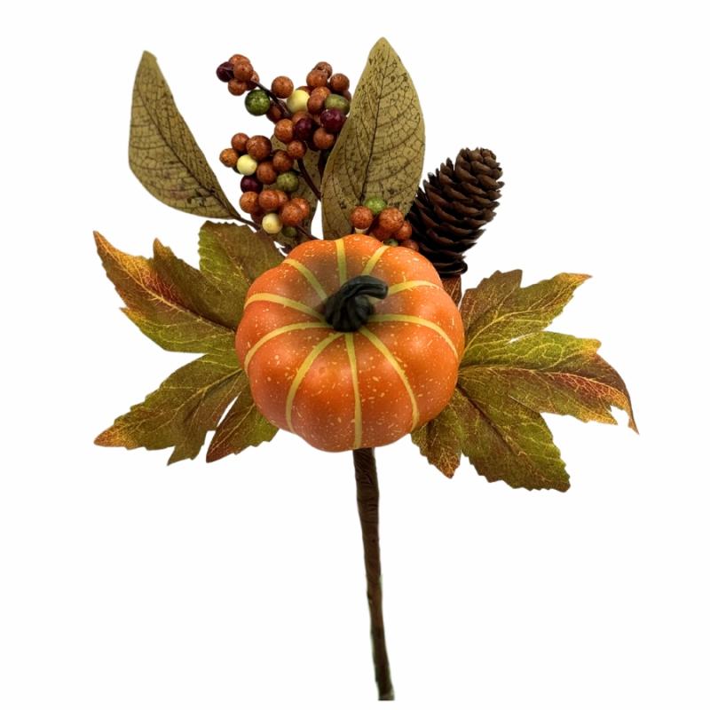 Stems, Bushes, Picks & Garlands |   11" Autmn Leaf And Pumpkin Pick Fall Floral & Crafts Fall Floral & Crafts