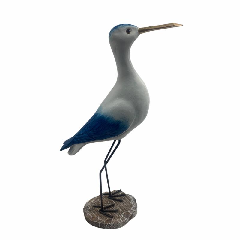 Tabletop Decor |   14" Blue & White Wooden Shore Bird Home Accents Sculptures & Figurines