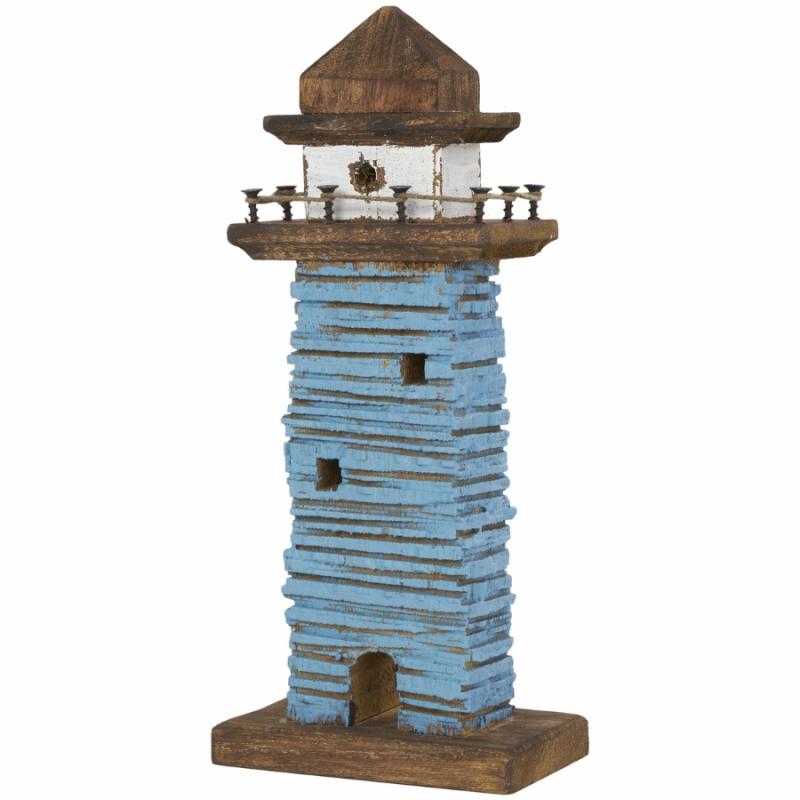 Tabletop Decor |   Blue Distressed Wood Light House Sculpture Home Accents Sculptures & Figurines