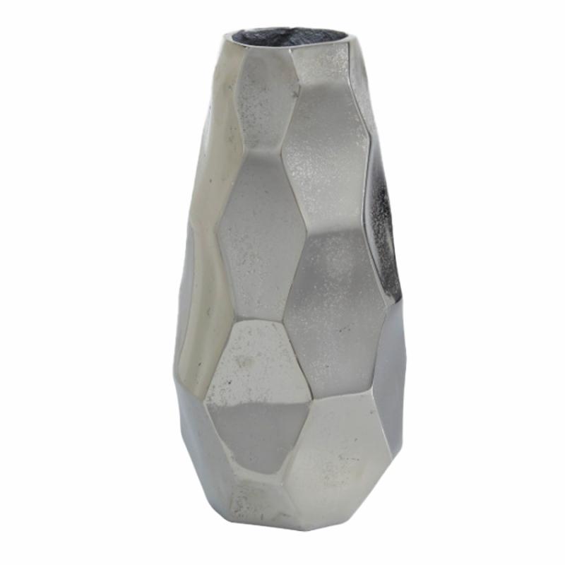 Vases & Urns |   12"H Silver Aluminum Geometric Vase Home Decor Vases & Urns