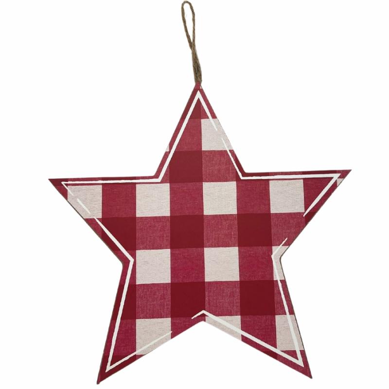 Wall Decor |   Plaid Star Hanging Decor- Red Home Accents Wall Decor