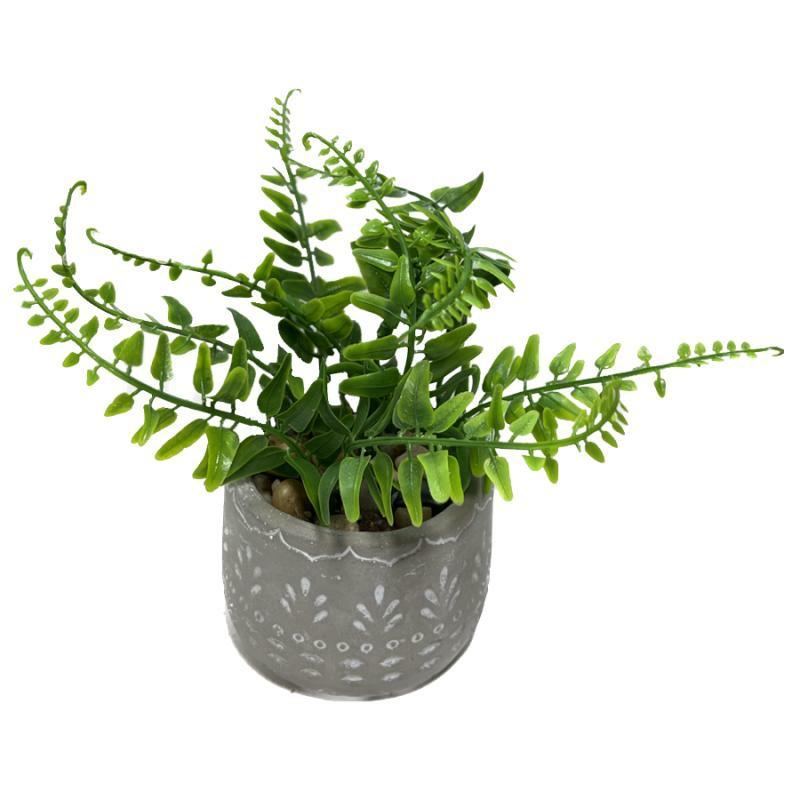 Wreaths, Arrangements & Trees |   7.5"H Faux Fern In Stone Pot Floral Wreaths, Arrangements & Trees