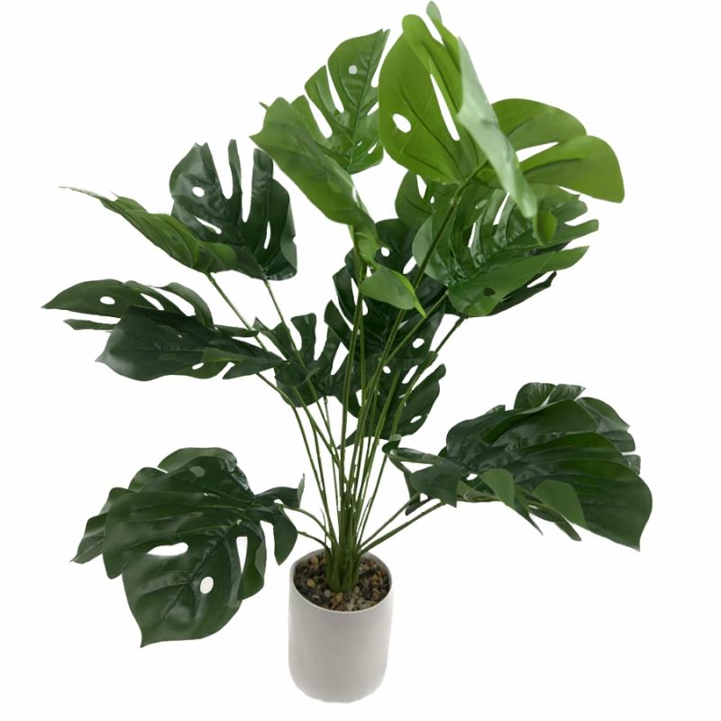 Wreaths, Arrangements & Trees |   28"H Monstera Plant In White Stone Pot Floral Wreaths, Arrangements & Trees