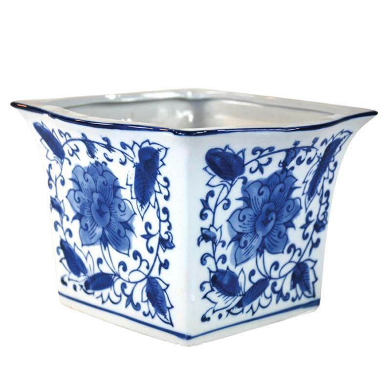 Pots And Planters |   5.5" Floral Square Planter – Blue & White Lawn & Garden Pots And Planters