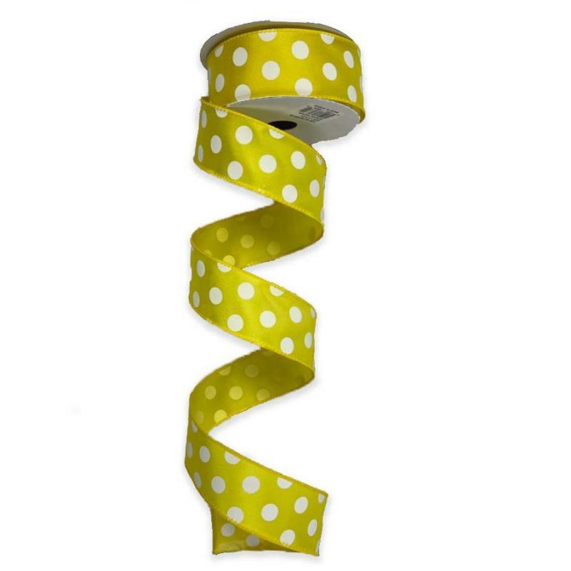 Satin Polka Dot Ribbon |   1.5" X 10Yd Yellow W/White Polka Dot Satin Ribbon Ribbon Satin Polka Dot Ribbon