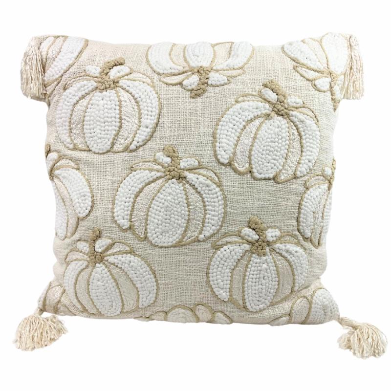 Indoor Pillows |   20" X 20" Embroidered Pumpkin Patch Pillow W/ Tassels Home Accents Indoor Pillows