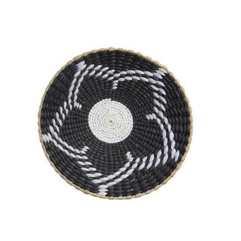 Wall Decor |   Natural Woven Basket/Wall Decor – Black W/White Flower Detail Home Accents Wall Decor